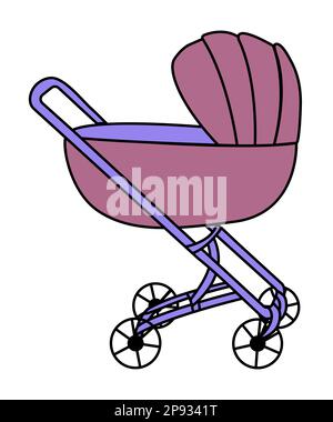 Baby stroller, cute colorful doodle Stock Vector