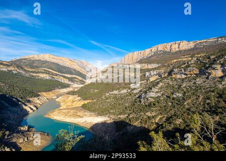 Panoramic of the Noguera Ribagorzana river and the Montrebei gorge in the Protected Natural Area of Montsec in the province of Lleida in Catalonia Spain Stock Photo