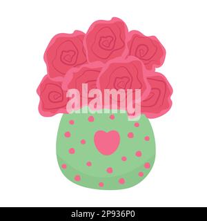 Seven red roses in a green vase Stock Vector