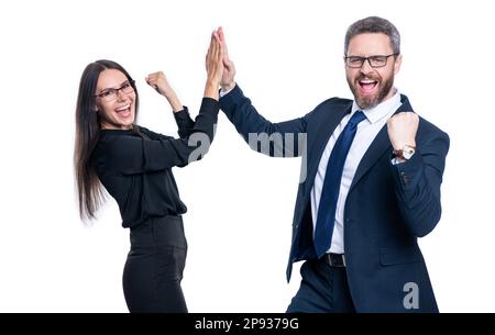 business deal at negotiation isolated on white background, take five. business deal Stock Photo