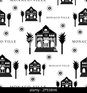 Monaco-Ville, black and white seamless pattern Stock Vector