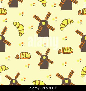 Bread production, colorful seamless pattern Stock Vector