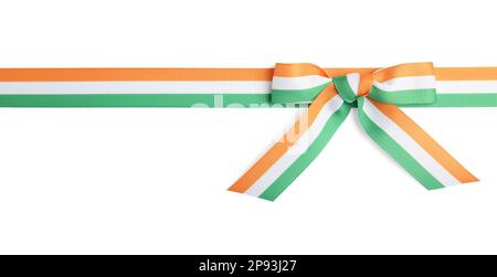 Indian flag ribbon with bow on white background, top view Stock Photo