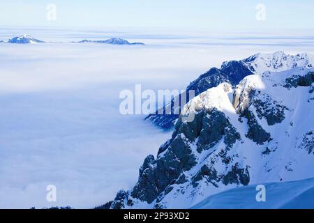Inversion layer between warm and cold air, winter in the Ester ...