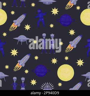 Cosmos exploration, bright seamless pattern Stock Vector