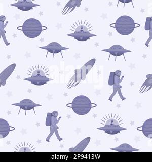 Space, grey monochrome seamless pattern Stock Vector