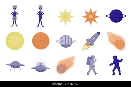 Space exploration, colorful doodle set Stock Vector