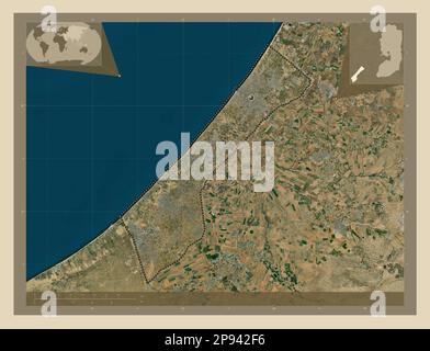 Gaza Strip, region of Palestine. High resolution satellite map. Corner auxiliary location maps Stock Photo