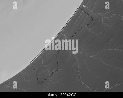 Gaza Strip, region of Palestine. Grayscale elevation map with lakes and rivers Stock Photo