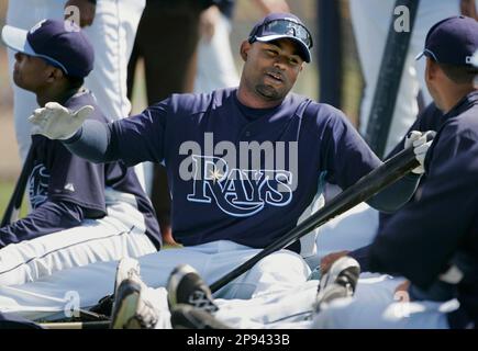 Tampa Bay Rays outfielder Carl Crawford connects for a solo home