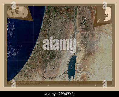 West Bank, region of Palestine. Low resolution satellite map. Locations ...