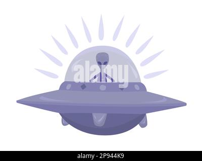 Alien in flying saucer, monochrome illustration Stock Vector