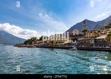 View from the ferry to Limone sul Garda, Lake Garda, Province of Brescia, Lombardy, Italy, Europe Stock Photo