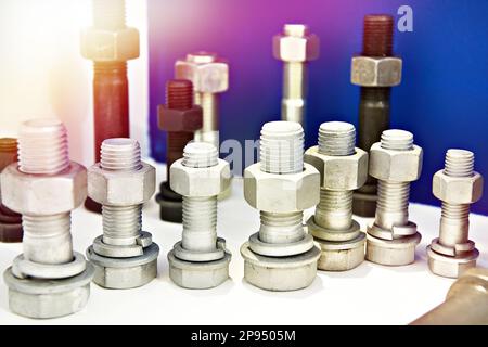Bolts with nuts in set Stock Photo