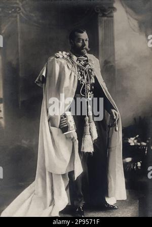 1908 ca , London , GREAT BRITAIN : The future King GEORGE V of the United Kingdom ( Prince of Wales, 1865 - 1936 ) . Was the first British monarch belonging to the House of Windsor, which he created from the British branch of the German House of Saxe-Coburg-Gotha .Son of King EDWARD VII of England  ( 1841 - 1910 , Prince of Wales ) and Queen ALEXANDRA ( born princesse of DENMARK ) . Married with Mary of Teck ( 1867 - 1953 ) and father of two King of Great Britain : Edward VIII and George VI . - House of  WINDSOR -  House of Saxe-Coburg-Gotha - ENGLAND - GREAT BRITAIN  - royalty - nobili - nobi Stock Photo