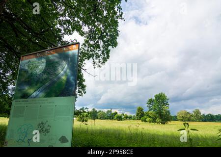 Mikulcice (Mikultschitz), Mikulcice-Valy archaeological site and museum with remains of a significant Slavic gord from the times of the Great Moravian Empire inJihomoravsky, South Moravia, Südmähren, Czech Stock Photo