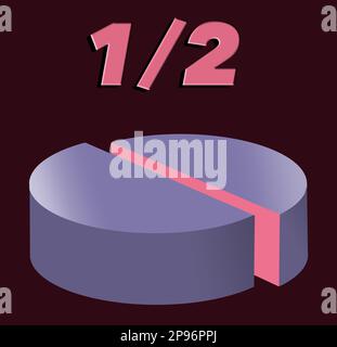 Here is pie chart showing a slice of pie that represents half (1/2) of the pie. This is a 3d-illustration isolated Stock Photo