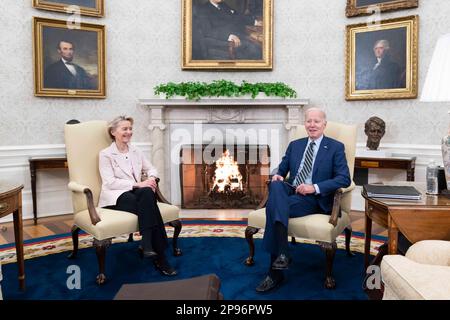 Washington, United States. 10th Mar, 2023. President Joe Biden meets with President of the European Commission Ursula von der Leyen in the Oval Office of the White House in Washington, DC on Friday, March 10, 2023. Photo by Bonnie Cash/Pool/ABACAPRESS.COM Credit: Abaca Press/Alamy Live News Stock Photo