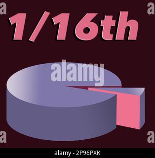 Here is pie chart showing a slice of pie that represents one-sixteenth (1/16th) of the pie. This is a 3d-illustration isolated Stock Photo