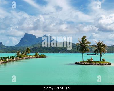 Bora Bora Island in Tahiti, French Polynesia, pacific natural coast of paradise reef, airport Stock Photo