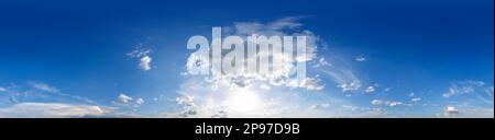 Clouds in the blue sky. Full panorama 360 degrees in the equiangular equidistant spherical projection. Contents of VR Stock Photo