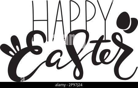 Cute Happy Easter lettering quote with bunny ears and eggs Stock Vector