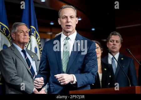 Washington, United States. 10th Mar, 2023. U.S. Representative Scott Perry (R-PA) speaking at a House Freedom Caucus press conference at the U.S. Capito about the debt limit and the president's recently proposed budget. Credit: SOPA Images Limited/Alamy Live News Stock Photo