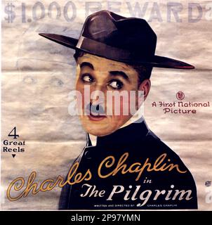 1923 : The original movie poster  of silent movie actor and movie director CHARLES CHAPLIN ( 1889 - 1977 ) in THE PILGRIM - CINEMA - FILM - candid - portrait - ritratto - hat - cappello - regista cinematografico - attore  - comico  - USA - FILM - MOVIE - CINEMA   - poster pubblicitario - poster - advertising - locandina   ----   Archivio GBB Stock Photo