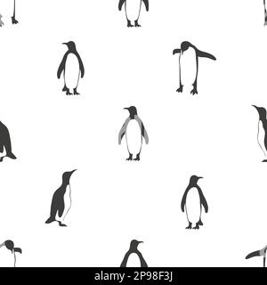 Seamless penguins pattern. Black and white vector background. Stock Vector