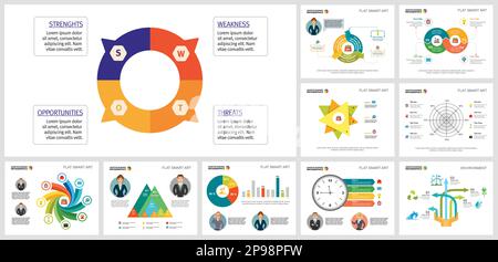 Collage of creative business infographic charts for management Stock Vector