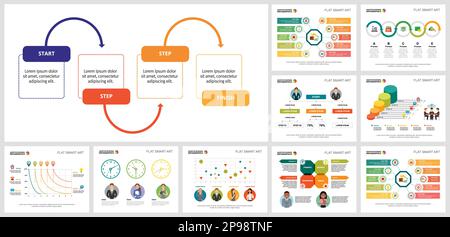 Collage of marketing or production concept infographic charts Stock Vector