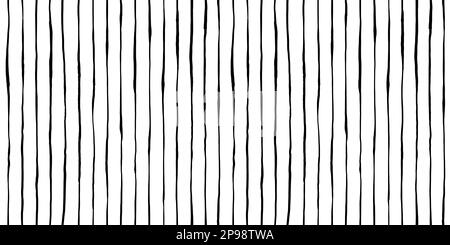 Seamless vertical pinstripe pattern made of wonky hand drawn black ink pin stripes on white background. Simple abstract blender motif texture in a tre Stock Photo