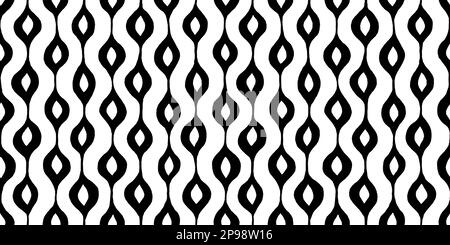 Seamless teardrop ogee pinstripe pattern made of wonky hand drawn black ink stripes on white background. Simple abstract blender motif texture in a tr Stock Photo