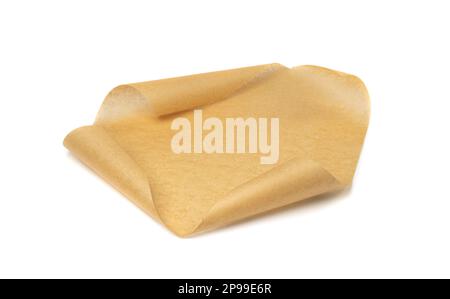 Brown Baking Paper Isolated, Kraft Cooking Paper Sheet Texture Background, Bakery Parchment Mockup, Greaseproof Baking Paper on White Stock Photo