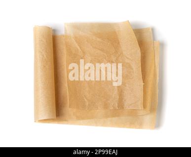 Crumpled Baking Paper, Kraft Cooking Paper Sheet Texture Background, Bakery Parchment Mockup, Greaseproof Material, Baking Paper on Wood Background To Stock Photo