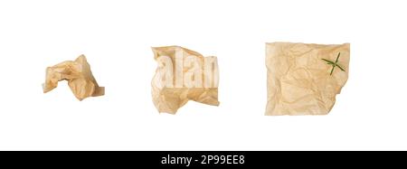 Crumpled Baking Paper, Kraft Cooking Paper Sheet Texture Background, Bakery Parchment Mockup, Greaseproof Material, Baking Paper on Wood Background To Stock Photo