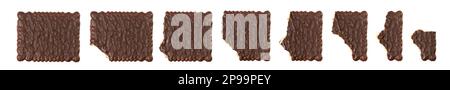 Eating Biscuit Coated in Dark Chocolate Isolated, Crumbled Square Cookies, Rectangular Shortbread Pieces, Crunchy Digestive Cookie Bites, Crumbs on Wh Stock Photo