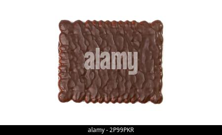 Biscuit Coated in Dark Chocolate Isolated, Square Cookies, Rectangular Shortbread, Crunchy Digestive Cookie on White Background Top View Stock Photo