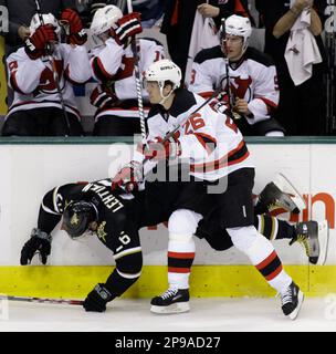 Czech Republic forward Patrik Elias, right, trips over Switzerland forward  Thierry Paterlini during first period action at the IIHF world hockey  championships, Thursday May 8, 2008, in Quebec City. (AP Photo/The Canadian