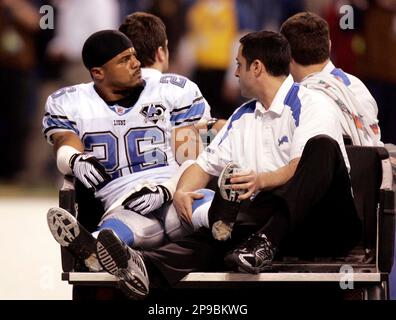 Detroit Lions safety Dwight Smith rides off the field in a cart after  injuring his ankle in the second quarter against the Indianapolis Colts in  an NFL football game in Indianapolis, Sunday