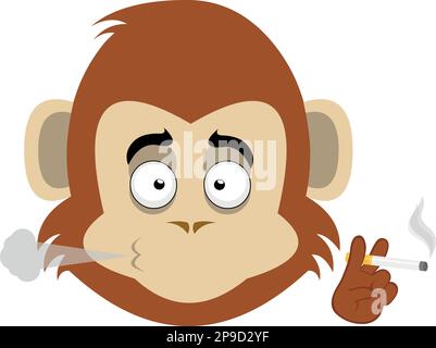 vector illustration face of a cartoon monkey smoking a cigarette Stock Vector