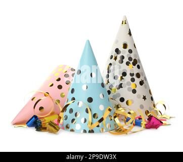 Delicate pink party background with streamers for celebrating with  scattered confetti Stock Photo