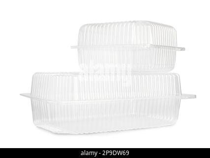 Empty plastic containers for food on white background Stock Photo
