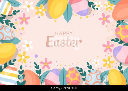 happy easter background illustration with eggs and floral Stock Vector