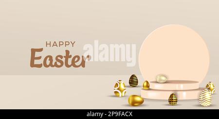 3d podium with golden eggs illustration for easter Stock Vector