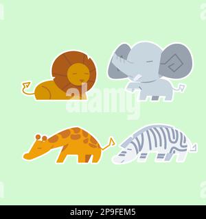 Cute wild animals set including lion, tiger, hippo, crocodile, fox ...
