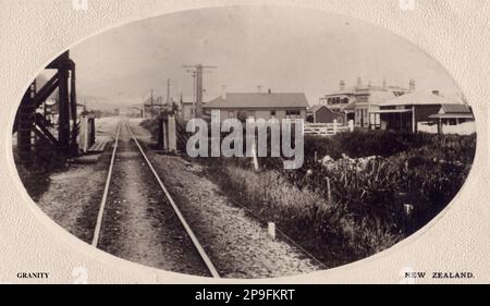 Postcard of Granity Township, Westland, New Zealand, probably early 1900s. Stock Photo