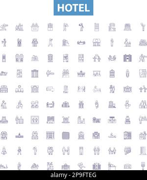 accommodation and hotel icons, signs, outline symbols, concept linear ...