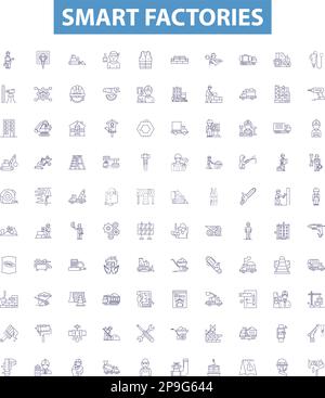 Smart factories line icons signs set. Design collection of Smart ...