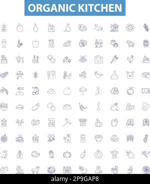 Organic kitchen line icons signs set. Design collection of Organic ...